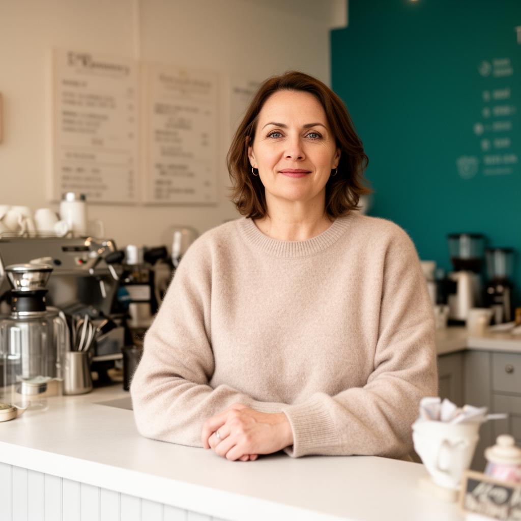 Independent small business owner at her counter